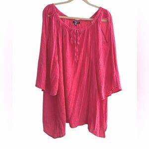 Cocomo Woman plus size 3X dark Pink Peasant cold shoulder blouse gauze peephole